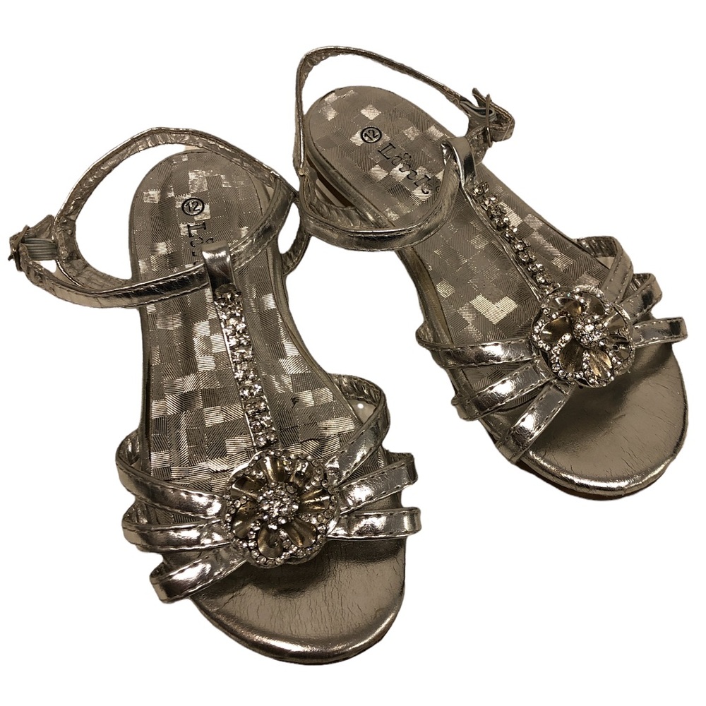 Link little girl fancy‎ silver sandals rhinestones size 12 wedding flower girl